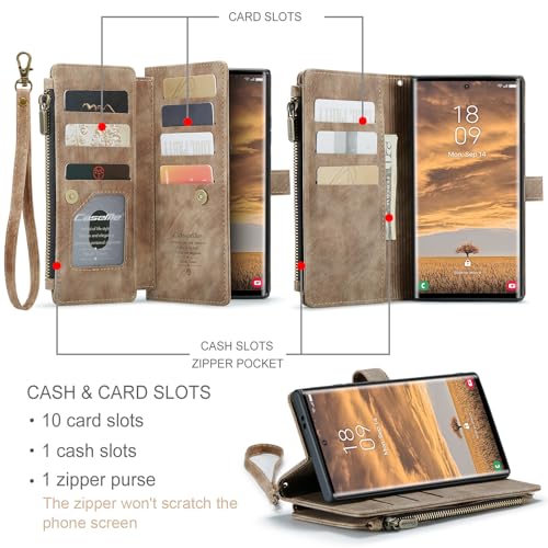 Samsung Galaxy S24 Ultra 5G Wallet Case with Card Holder Kickstand Magnetic Zipper Pocket Lanyard Strap Wristlet,Leather Flip Case Wallet for Samsung Galaxy S24 Ultra 5G 6.8 Inch(Brown) - color: Brown, size: S24 Ultra 6.8 Inch