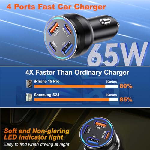 65W USB C Car Charger,Car Phone Charger Adapter PD30W & QC3.0 Fast Charging - color: Black, size: 1 Pack