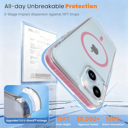 DEERLAMN Magnetic Clear Case for iPhone 13/iPhone 14 6.1-Inch, [Compatible with Magsafe][Anti-Yellowing] Transparent Slim Shockproof Protective Phone Cover, Pink - color: Pink, size: iPhone 13/14-6.1 Inch