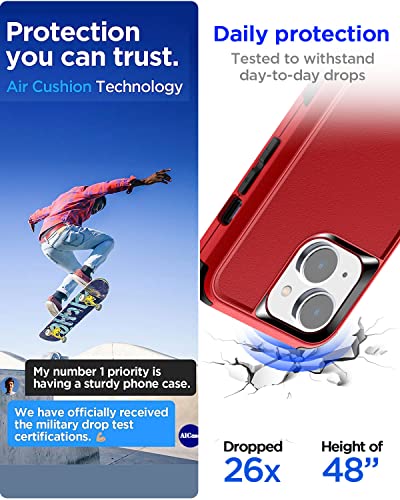 AICase Rugged Case for iPhone 13,Heavy Duty 3-Layer Pocket-Friendly Durable Military Grade Protection Shockproof/Drop Proof Protective Cover for iPhone 13 6.1 inch_6 Red - color: Red