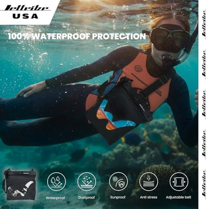 Jettribe Waterproof PWC Ride Bag - Submersible Dry Bag Pouch with Triple Snap-Lock & Heat Welded Seams - Adjustable Shoulder Strap Crossbody for Jet Ski, Kayaking, Boating & Beach - 11" x 8.5"