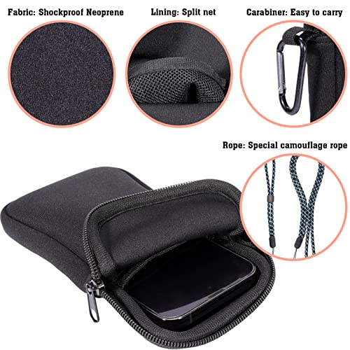 Pwsap Phone Sock, Universal Shock & Impact Resistant Neoprene Pouch with Carabiner and Lanyard Strap Sleeve Case for Hiking & Travelling Phone Bag Fits Phones up to 7 Inches, Black, M - color: Black, size: M
