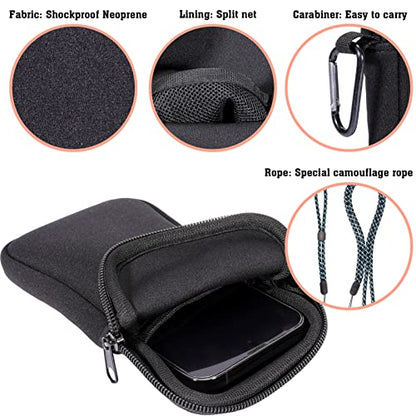 Pwsap Phone Sock, Universal Shock & Impact Resistant Neoprene Pouch with Carabiner and Lanyard Strap Sleeve Case for Hiking & Travelling Phone Bag Fits Phones up to 7 Inches, Black, M - color: Black, size: M