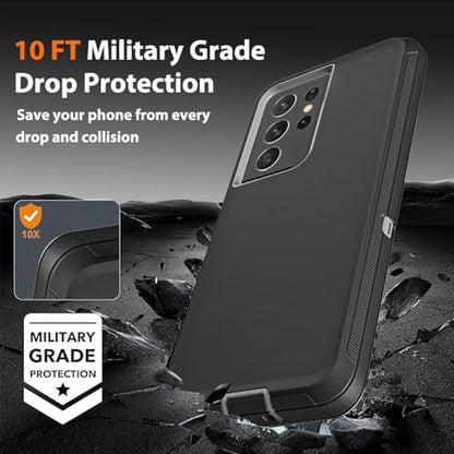 for Samsung Galaxy S21 Ultra Case with 2Pcs Self Healing Flexible TPU Screen Protector & Camera Lens Protector, 3 in 1 Heavy Duty Shockproof/Drop Proof/Dust Proof Case (Black/Grey) - color: Black/Grey
