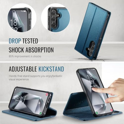 for Samsung Galaxy S25 Plus 2in1 Detachable Wallet Case, Sea Blue | Compatible with Magsafe, Magnetic, RFID Blocking Card Holder, Shockproof, Kickstand, Wireless Charging, PU Leather Flip Cover - color: Sea Blue, size: Galaxy S25 Plus - 6.7"