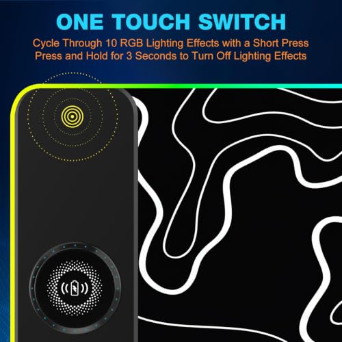 TARKARI 15W Magnetic Wireless Charging RGB Mouse Pad, 800x300mm Topographic - color: Black White
