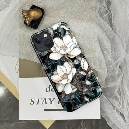 Magnetic Case for iPhone 13 iPhone 14,Compatible with Magsafe,PC Hard Shell & Silicone Inner Bumper,Shockproof Full-Body Cover Case - Stained Glass Unique Magnolia - color: Stained Glass Unique Magnolia, size: iPhone 14 iPhone 13