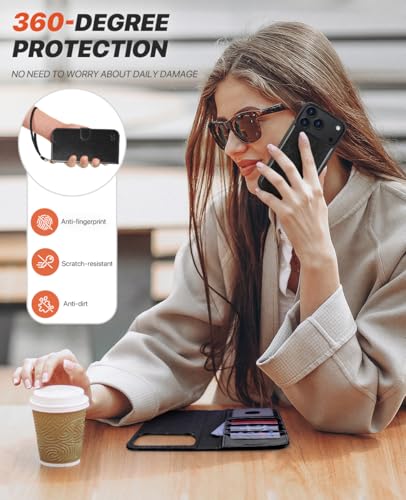 OCASE for iPhone 17 Pro Max Detachable Wallet Case with Card Holder, 2 in 1 PU Leather Flip Folio with RFID Blocking Stand Wrist Strap Shockproof Phone Cover 6.9 Inch 2025, Black - color: Black, size: iPhone 17 Pro Max