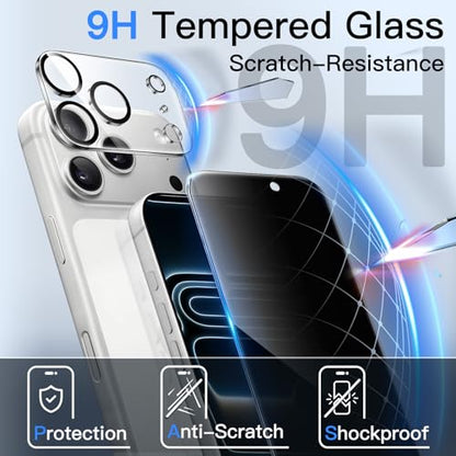 JETech Privacy Screen Protector for iPhone 17 Pro, 2+2 Pack - size: iPhone 17 Pro