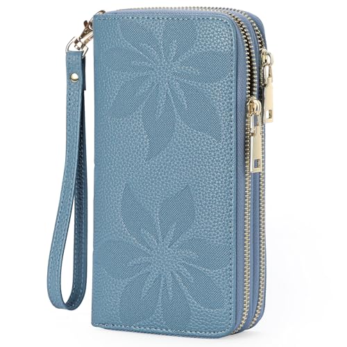 GOIACII Women's Wallet RFID Blocking Leather Wristlet - color: A16 Blue