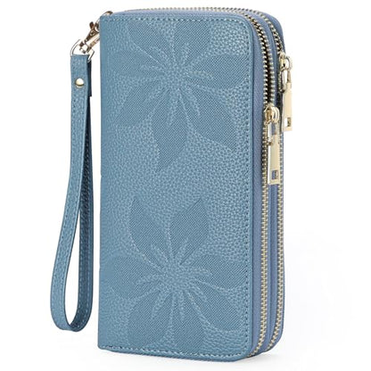 GOIACII Women's Wallet RFID Blocking Leather Wristlet - color: A16 Blue