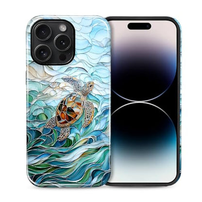 Case Compatible with iPhone 14 Pro, Cute Dual Layer Hybrid Phone Cover, Military Grade Drop Protection, Aesthetic Shockproof Phone Case for Women Girls, Stained Glass Sea Turtle - color: Stained Glass Sea Turtle, size: Iphone 14 Pro