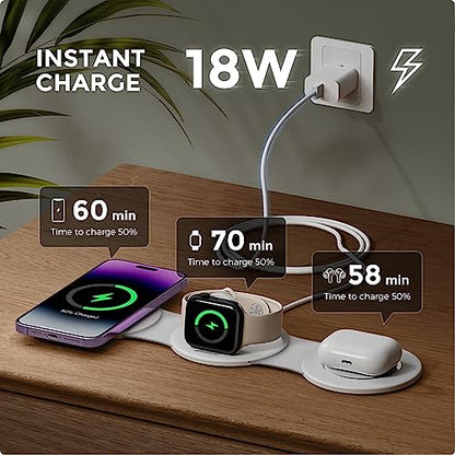 HICOBER 3-in-1 Wireless Charging Station for iPhone, Watch, AirPods, White - color: B-White