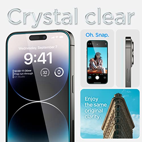 Spigen GlasTR EZ FIT Screen Protector for iPhone 14 Pro | 9H+ Tempered glass, Scratch resistance, Auto-align tray, Lab-tested 100% clarity, Original touch, Case-friendly, 2 Pack - size: iPhone 14 Pro