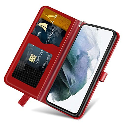 Wallet Case for Samsung Galaxy S22 Ultra with Card Holder/Slot,Leather Flip Folio Stand Shell Magnetic Closure Wrist Strap Kickstand Phone Case(Galaxy S22 Ultra 6.8 inch) Red - color: Red, size: Samsung Galaxy S22 Ultra
