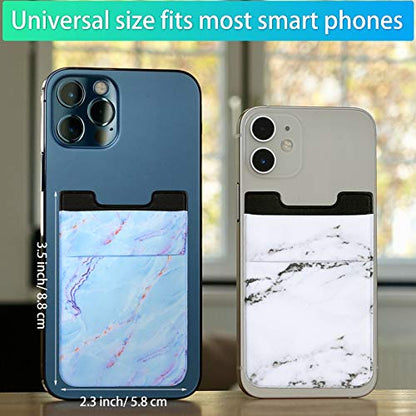 Weewooday 6 Pieces Phone Card Pocket Holder Stretchy Spandex Wallet Pocket Marble Pattern Double Pouch Credit Card ID Case Pouch Sleeve Adhesive Sticker Phone Wallet for Most Smartphones