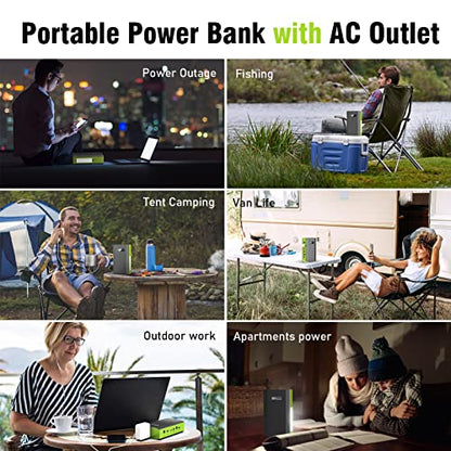 Portable Power Bank with AC Outlet, 65W External Battery Pack Backup - color: Green Grey