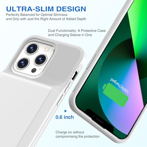 ZENEE for iPhone 14/14 Pro/13/13 Pro Battery Case【2026 Upgrade】，Powerful 7000mAh Charge Cover Protective TPU with Shockproof Bumper for iPhone 13/13 pro/14 pro/14 Charging Case -6.1inch,Gray
