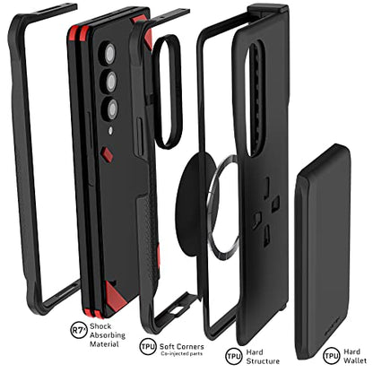 Ghostek Exec Wallet Case for Galaxy Z Fold 4 with Magnetic Credit Card Holder, Hinge Protection, Wireless Charging, 7.6" Screen (Black) - color: Black, size: Galaxy Z Fold 4