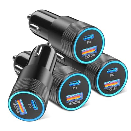 Car Chargers, Dual Ports USB C & USB-A Cigarette Lighter Adapter Multipack, - color: 4-Pack