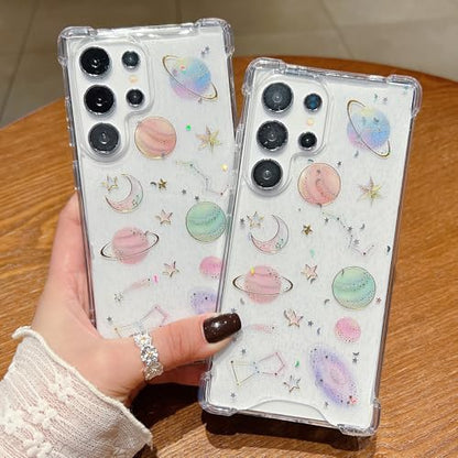 Changjia for Samsung Galaxy S26 Ultra Clear Glitter Case,Cute Bling Sparkle Planet Space Stars Moon Universe Pattern Soft TPU Silicone Shockproof Women Girls Protective Case for Galaxy S26 Ultra,Clear - size: for Samsung Galaxy S26 Ultra 6.9"