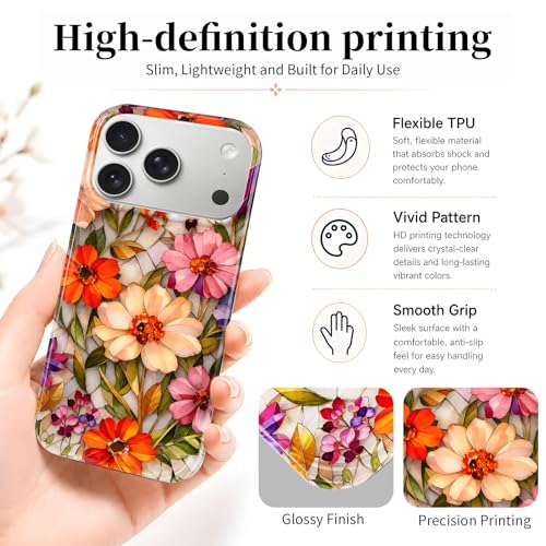 Case Compatible with iPhone 17 Pro Max, 2025 Anti-Yellow Ultra Transparent Soft TPU Phone Case, Shockproof Anti-Slip Slim Lightweight Full Coverage Protective (Glass Flowers) - color: Glass flowers