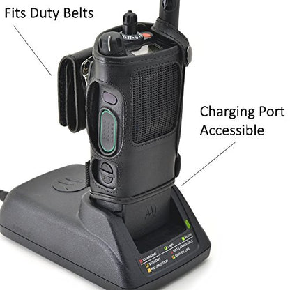 Turtleback Radio Holster for Motorola APX6000 – 2024 Upgraded – Durable Leather Belt Radio Holster with Heavy-Duty Ratcheting 2.25" Belt Loop – All-Button Access – Fits Slim or Extended Battery - color: Black APX6000 Belt Loop