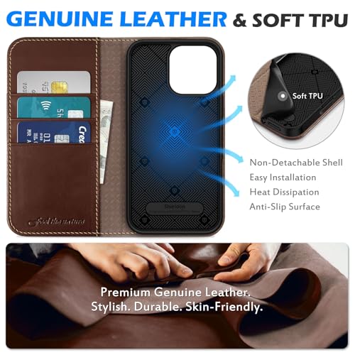 SHIELDON Genuine Leather Wallet Case for iPhone 16 Pro Max, Retro Coffee | Magnetic Closure, RFID Blocking, Credit Card Holder, Viewing Stand, Folio Design, Shockproof Protective Cover - color: Retro Coffee