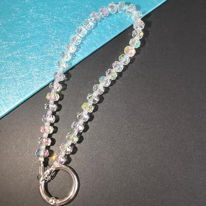 Acofect Crystal Beaded Phone Wrist Strap Charm Chain Wristlet Cellphone Lanyard Bracelet Keychain with Tether Tab Hands-Free - color: Flat Ab White