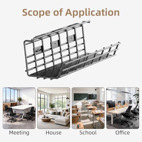 1 Pack DELAMU Under Desk Cable Management Tray, Large Metal Cord Organizer, Office & Home Cord Wire Management Under Desk Shelf, Easy Install Pre-drilled Cable Organizer, Black - size: 1 Pack