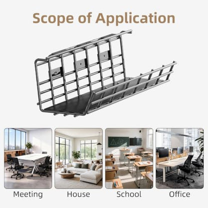 1 Pack DELAMU Under Desk Cable Management Tray, Large Metal Cord Organizer, Office & Home Cord Wire Management Under Desk Shelf, Easy Install Pre-drilled Cable Organizer, Black - size: 1 Pack