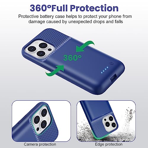 Battery Case for iPhone 14/13/13 Pro (6.1 Inch),Upgraded 7500mAh Ultra-Slim Portable Charging Case Rechargeable Protective Extended Battery Pack for iPhone 14/13/13 Pro Charger Cover-Blue - color: Blue