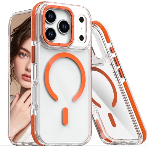 CCSmall for Apple iPhone 17 Pro Case Clear with Magnetic Ring XC Orange | Thin Slim Anti Yellowing Transparent Crystal Cover, TPU Military Grade Shockproof Phone Case for iPhone 17 Pro - color: Orange, size: iPhone 17 Pro
