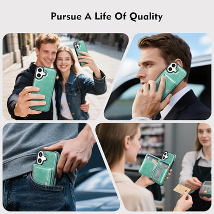 Antsturdy Compatible with MagSafe iPhone 17 Wallet Case,Blue Green | 2 in 1 Detachable Magnetic,Credit Card Holder Slots,RFID Blocking,PU Leather,Kickstand,Flip Folio Phone Cover for Men & Women - color: Blue Green, size: iPhone 17 - 6.3"