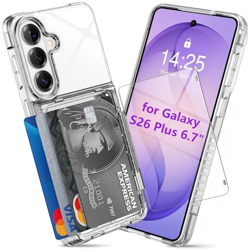 for Samsung S26 Plus Wallet Case 4 Credit Card ID Holder Clear Flip | Cover for Galaxy S26+ Kickstand Card Holder Slot for Men Women Shockproof Dual Layer TPU Hard Shell Protective Tough Bumper - size: for Galaxy S26 Plus, 6.7“