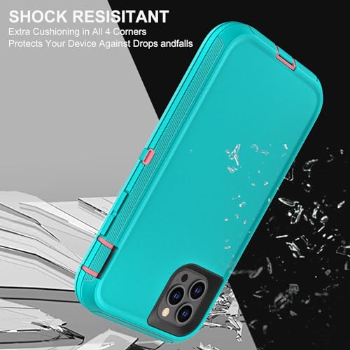 YKHJKLEC for iPhone 11 Pro Case, Military Grade 3 in 1 Heavy Duty Shockproof/Drop Proof/Dust Proof Case with 2Pcs Tempered Glass Screen Protector (Aqua Blue/Pink) - color: Aqua Blue/Pink