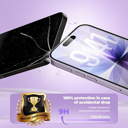 UNBREAKcable Privacy Screen Protector for iPhone 17, Full Coverage Shatterproof Tempered Glass [True 28°Anti Spy] [9H Hardness] [Easy Installation Frame] 2-Pack Private Screen for iPhone 17 - size: iPhone 17