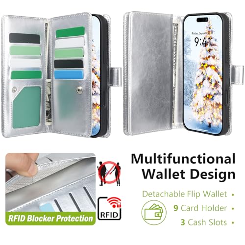 Varikke for iPhone 17 Glitter Case Wallet Magnetic Detachable, Silver - color: (Standard) Silver, size: iPhone 17 6.3"
