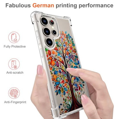Hungo Galaxy S24 Ultra Case for Women Clear Design Cute,Girly Girls Case Compatible with Samsung Galaxy S24 Ultra Tree with Colorful Leaves Autumn - color: Autumn Tree
