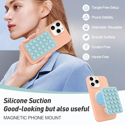 Magnetic Suction Phone Mount for MagSafe Case,Silicone Sticky (Blue) - color: Blue