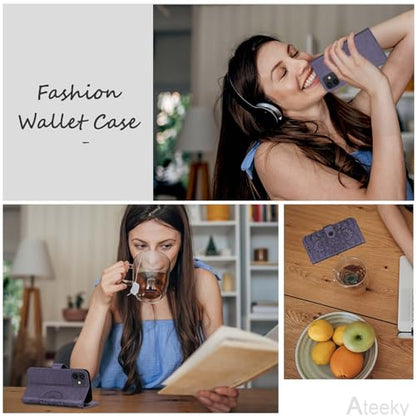 Wallet Case for iPhone 12 and iPhone 12 Pro,[RFID Blocking] 3 Card Holder Stand with Credit Card Slot PU Leather Magnetic Protective Flip Cover for iPhone 12/12 Pro (Dark Purple) - color: Dark Purple