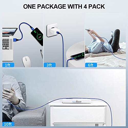etguuds USB to USB C Cable, 4-Pack USB A to USB C Cable Fast Charging - color: Blue, size: 1ft,3ft,6ft,10ft