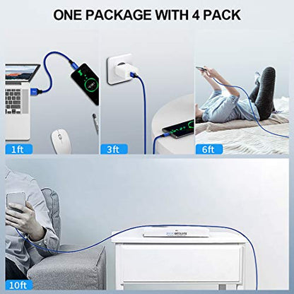 etguuds USB to USB C Cable, 4-Pack USB A to USB C Cable Fast Charging - color: Blue, size: 1ft,3ft,6ft,10ft