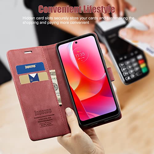 Moto G Power 2022 Wallet Case with [RFID Blocking],Red | Card Holder, Kickstand, Magnetic, Soft Leather Flip Case Wallet for Moto G Power 2022 6.5 Inch - color: Red, size: Moto G Power 2022 6.5 inch