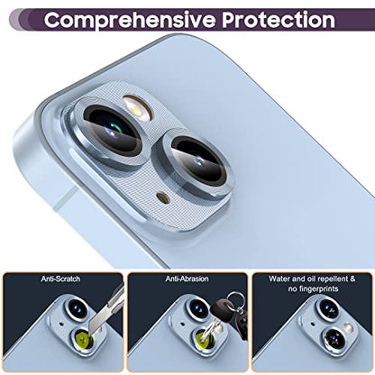 Suoman for iPhone 14 6.1 inch/iPhone 14 Plus 6.7 inch Camera Lens Protector, 9H Tempered Glass Film, [Does not Affect Night Shots] Metal Lens Protective Cover- Blue - color: Blue