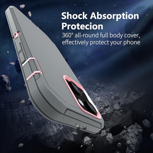 Sansunto for iPhone 13 Case, Phone Case for 15 & 14, Protective Heavy Duty Shockproof 3 in 1 Silicone Rubber Cover, Rugged Hybrid Durable Phone Case for iPhone 6e in 6.1 Inch - color: Grey/Pink