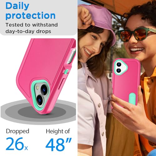 AICase for iPhone 16 Case with Built-in Stand,Tripe Layer Heavy Duty Drop Protection Full Body Rugged Shockproof Military Protective Tough Durable Phone Cover for iphone16 6.1"_2 - color: Hot Pink/Blue with Built-in Stand