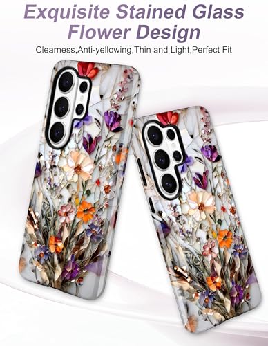Magnetic Flower Case for Samsung Galaxy A16 5G, Yellow | Compatible with MagSafe, Cute Aesthetic Stained Glass Floral, TPU and PC Protective Phone Cover for Women Girls - color: Yellow Flower