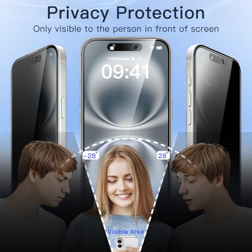 JETech Privacy Screen Protector for iPhone 16, 2+2 Pack - size: iPhone 16