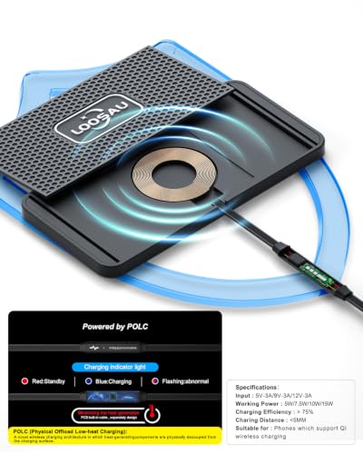 Wireless car Charger Charging pad 15w Non Slip FastCharger - color: Black-30cm Cable